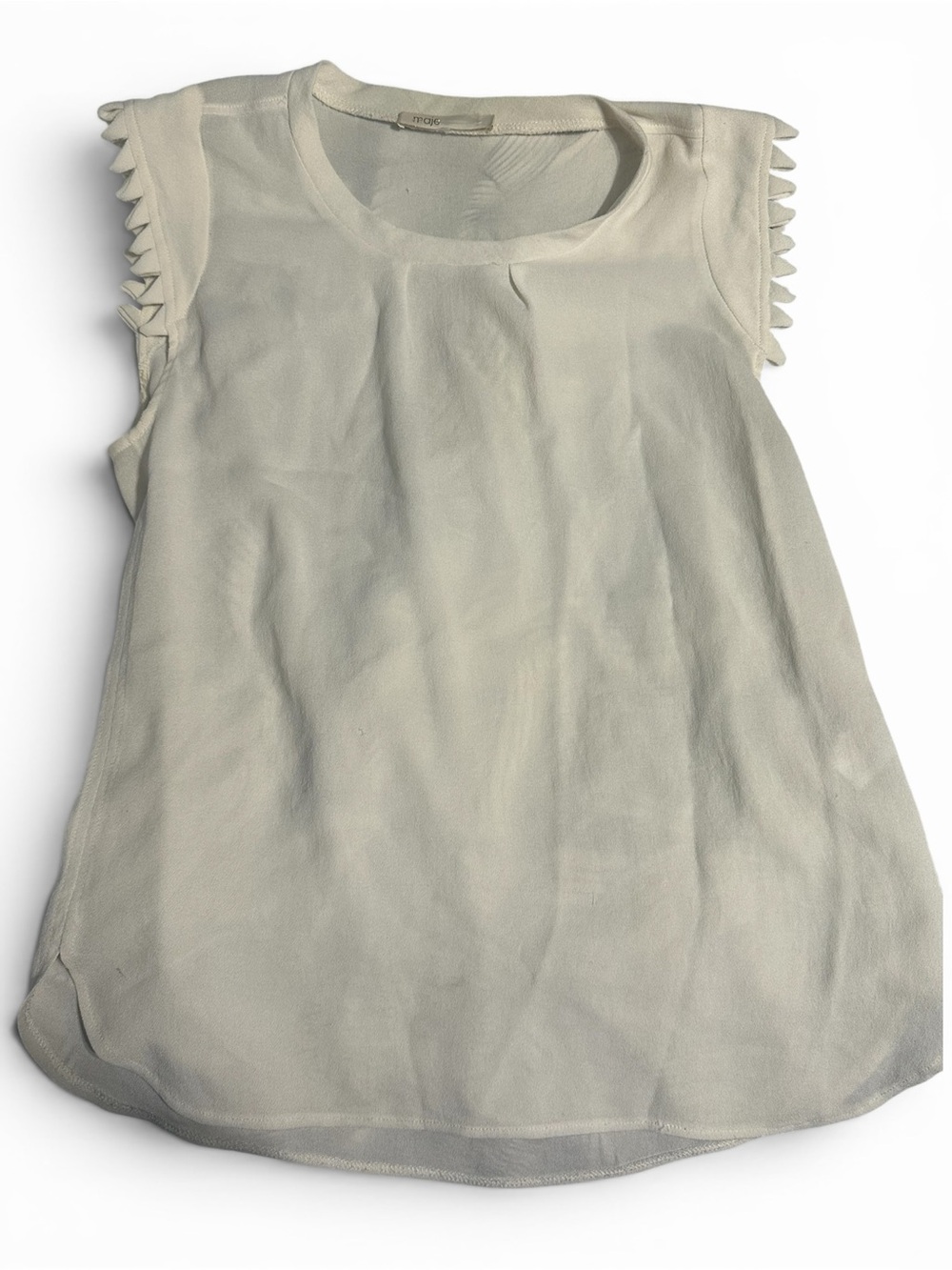 Maje White/Cream Sleeveless Ruffle-Trim Flared Top US S
